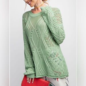 Easel Elegant Green Cable Knit Sweater NEW